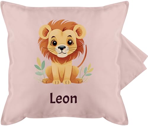 Kissenbezug - Löwen - Süßer Löwe Wildtiere König der Tiere Lion - 50 x 50 cm - Hellrosa - Kissen löwenmotiv kissenhülle personalisierte Tier Kind Leo personalisiertes Name und wunschtext von Geschenk mit Namen personalisiert by Shirtracer