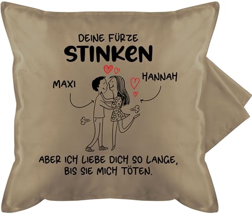 Kissenbezug - Partner Kissen Ideen - Deine Fürze Stinken - 50 x 50 cm - Beige - Alles Liebe zum Valentinstag pupsen Geschenke für valentins Tag hab Dich lieb Love Freundin furz von Geschenk mit Namen personalisiert by Shirtracer