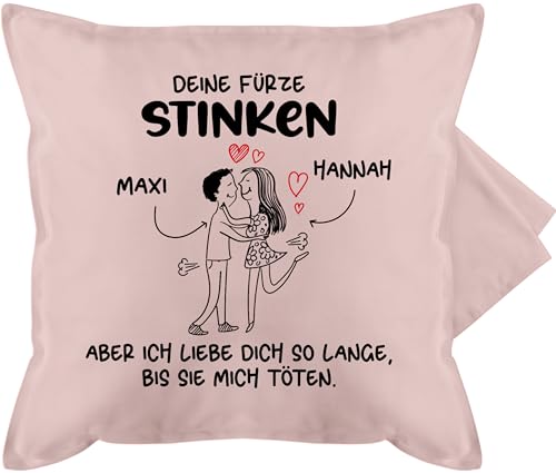 Kissenbezug - Partner Kissen Ideen - Deine Fürze Stinken - 50 x 50 cm - Hellrosa - liebe valentinstag für paare furzen ihn valentinstaggeschenk stinker pärchen valentins tag du stinkst von Geschenk mit Namen personalisiert by Shirtracer