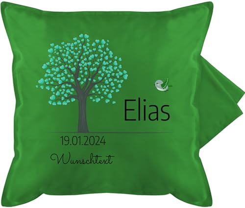 Kissenbezug - Lebensbaum Geburt Taufe Kommunion Datum Geschenk - 50 x 50 cm - Grün - personalisierte Kissen konfirmation konfirmations Geschenke personalisiertes taufgeschenk Junge Baum zur von Geschenk mit Namen personalisiert by Shirtracer