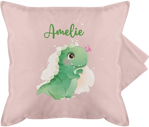 Kissenbezug - Tiere - Dino Saurier Dinos Dinosaurier Urzeittier - 50 x 50 cm - Hellrosa - tierkissen Tieren urzeittiere Kissen Name und Tier kleine personalisierte Geschenke Personalisieren Tiger von Geschenk mit Namen personalisiert by Shirtracer