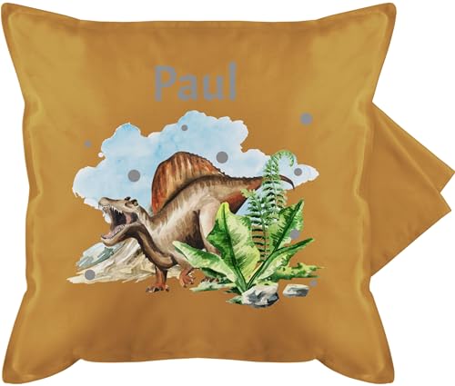 Kissenbezug - Kissen - Dinosaurier Dino - Dinos - 50 x 50 cm - Gelb - saurier Name kissenhüllen Tier kissenhülle Tieren personalisierter und von Geschenk mit Namen personalisiert by Shirtracer