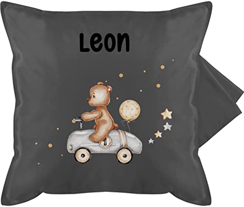 Kissenbezug - Tiere - Bär Bärenmotiv Teddy Motiv Baby Bear Bären Bears Rennfahrer - 50 x 50 cm - Grau - Kissen personalisierte Geschenke personalisiertes Tier Name Tieren und kleine Tiger von Geschenk mit Namen personalisiert by Shirtracer