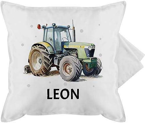 Kissenbezug - Traktor - Trecker Name - 50 x 50 cm - Weiß - für traktorfahrer und Kissen Baumwolle traktormotiv personalisiertes Bauern Bulldog Traktor, Landwirt Bauer Tractors Landwirtschaft von Geschenk mit Namen personalisiert by Shirtracer