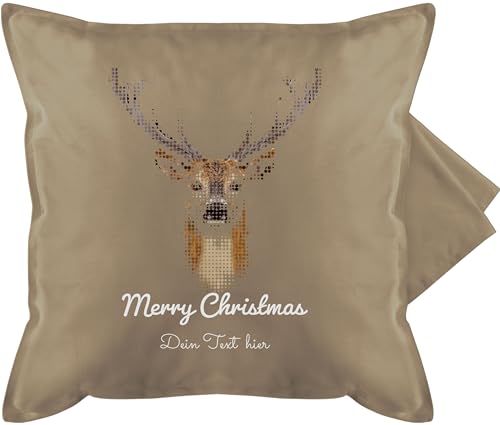 Kissenbezug - Weihnachtskissen Christmas Geschenke - Pixel Hirsch mit Wunschtext - 50 x 50 cm - Beige - Weihnachts kissenbezüge weihnachtlich weihnacht Weihnachten kissenhüllen von Geschenk mit Namen personalisiert by Shirtracer