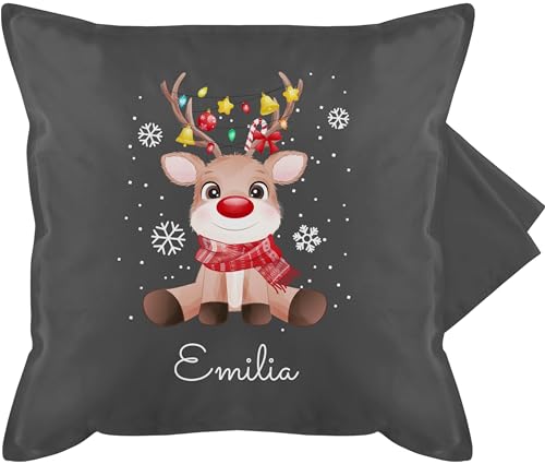 Kissenbezug - Weihnachtskissen Christmas Geschenke - Süßes Rentier mit Name Wunschtext - 50 x 50 cm - Grau - kissenhülle Weihnachten weihnachtliche personalisierte weihnachtsmotiven von Geschenk mit Namen personalisiert by Shirtracer