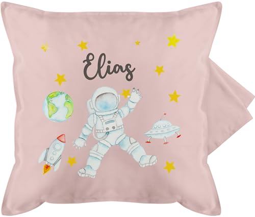 Kissenbezug - Weltall - Astronaut Kinder Raumfahrt Weltraum Planet Geschenk - 50 x 50 cm - Hellrosa - Astronauten Name kissenhülle NASA Kissen Rakete Planeten von Geschenk mit Namen personalisiert by Shirtracer