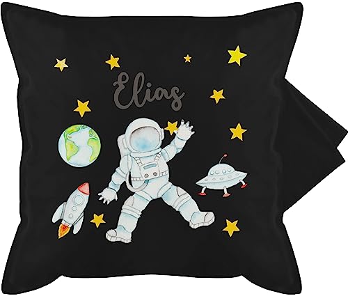 Kissenbezug - Weltall - Astronaut Kinder Raumfahrt Weltraum Planet Geschenk - 50 x 50 cm - Schwarz - Astronauten Name Kissen Planeten kissenhülle NASA Rakete von Geschenk mit Namen personalisiert by Shirtracer