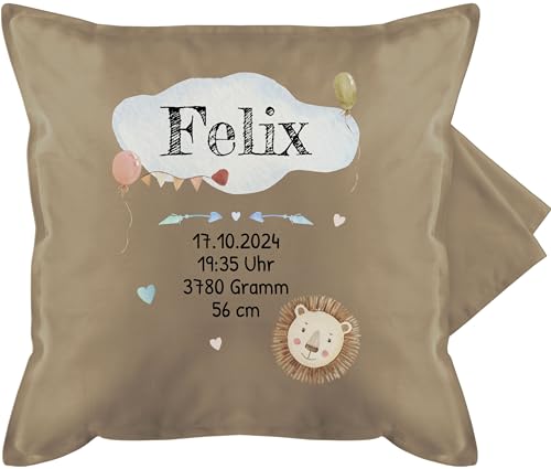 Kissenbezug - Geburtsgeschenk Baby Geschenk zur Geburt Junge Löwe - 50 x 50 cm - Beige - Neugeborene Geschenke Kissen personalisierte kissenhülle für personalisierter neugeborenes kissenhüllen von Geschenk mit Namen personalisiert by Shirtracer