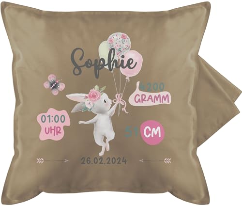 Kissenbezug - Zur - Geburtsgeschenk Maß Gewicht Geburt - 50 x 50 cm - Beige - personalisierte Baby Kissen Geschenke Neugeborene personalisierter neugeborenes kissenhüllen für neugeborenen von Geschenk mit Namen personalisiert by Shirtracer