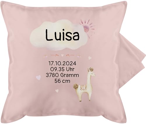 Kissenbezug - Baby Geschenk zur Geburt Mädchen Geburtsgeschenk - 50 x 50 cm - Hellrosa - Neugeborene Geschenke kissenhülle Kissen für personalisierter neugeborenes kissenhüllen personalisierte von Geschenk mit Namen personalisiert by Shirtracer