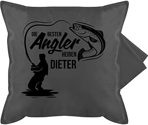 Kissenbezug - Besten Angler - Vatertagsgeschenk Angeln Angelzubehör personalisiert mit Namen Angelgeschenkideen Geschenke für Angler Angel Geschenk für Männer Fischer - 50 x 50 cm - Grau von Geschenk mit Namen personalisiert by Shirtracer