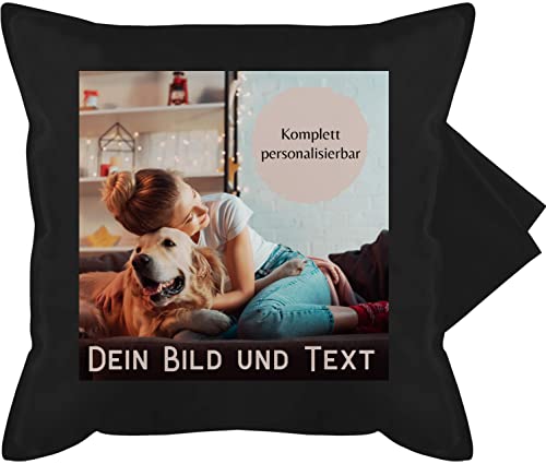 Kissenbezug - eigenem - Foto Bild Geschenk - 50 x 50 cm - Schwarz - kopfkissen fotopolster eigenes muttertagskissen selber gestalten und Text Pillow Kissen Bedrucken Lassen photokissen Bilder u von Geschenk mit Namen personalisiert by Shirtracer