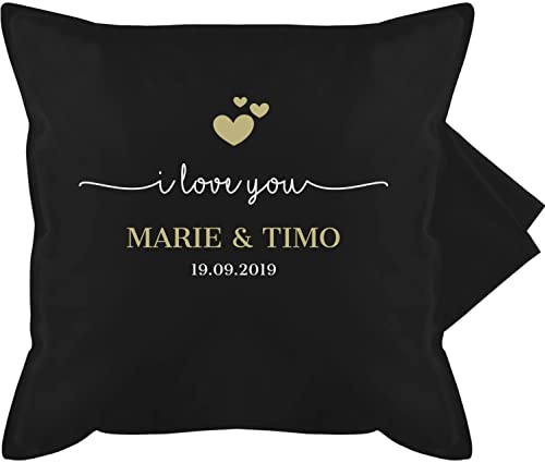 Kissenbezug - Partner Kissen Ideen - I Love You mit Namen Datum - 50 x 50 cm - Schwarz - Alles Liebe zum Valentinstag kopfkissen für Boyfriend pärchen valentinstaggeschenk kissenhülle ihn von Geschenk mit Namen personalisiert by Shirtracer