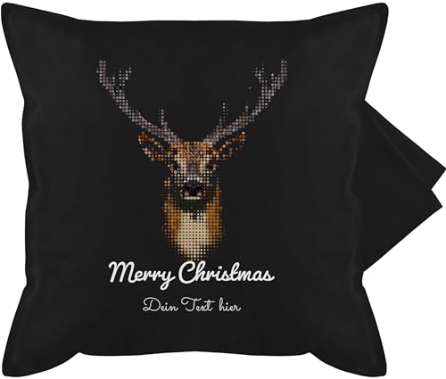 Kissenbezug - Weihnachtskissen Christmas Geschenke - Pixel Hirsch mit Wunschtext - 50 x 50 cm - Schwarz - kissenhülle Name Weihnachten weihnachtsmotiven zierkissen personalisierte weihnachtlich von Geschenk mit Namen personalisiert by Shirtracer