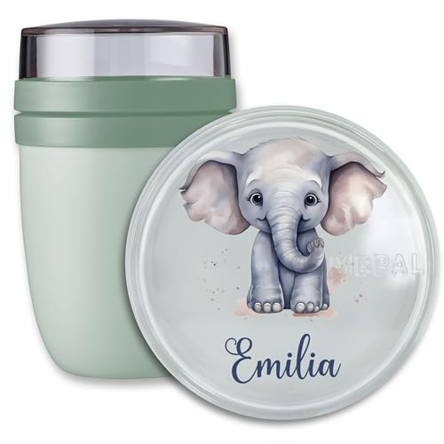 Lunchpot Kinder Müslibecher to go Joghurtbecher für Mepal Ellipse - Einschulung Geschenk süßer Elefant mit Name Geschenk Schulkind Elephant Geschenke Kitastart Elefantenbaby I Schulanfang I von Geschenk mit Namen personalisiert by Shirtracer