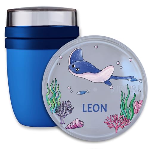 Lunchpot Kinder Müslibecher to go Joghurtbecher für Mepal Ellipse - Meerestiere - Einschulung Geschenk Rochen mit Name I Schulkind Geschenk Schulanfang Mantarochen I Schuleinführung Geschenke von Geschenk mit Namen personalisiert by Shirtracer