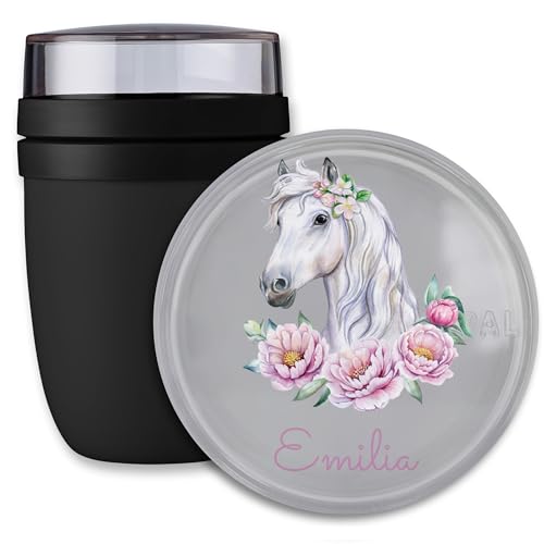 Lunchpot Kinder Müslibecher to go Joghurtbecher für Mepal Ellipse - Schulkind Geschenk Pferde mit Name Geschenk Einschulung Pferd Geschenke Kitastart Pferdekopf I Reiten I Pferdemädchen I von Geschenk mit Namen personalisiert by Shirtracer