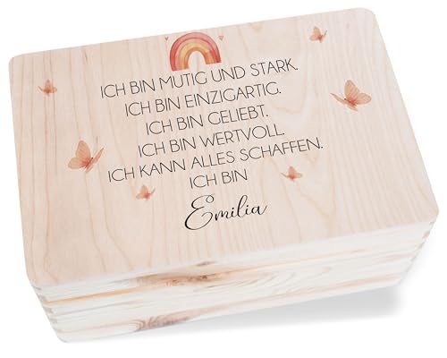 Erinnerungsbox - Motivation - Ich bin mutig und stark | Erinnerungskiste Taufe Holzkiste mit Spruch zum Schulanfang Geschenk Einschulung - 30 x 20 x 14 - Holz - box für kindererinnerungen Erinnerungsbox - Motivation - Ich bin mutig und stark | Erinnerungskiste Taufe Holzkiste mit Spruch zum Schulanfang Geschenk Einschulung - 30 x 20 x 14 - Holz - box für kindererinnerungen von Geschenk mit Namen personalisiert by Shirtracer