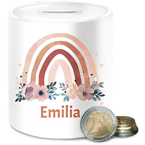 Spardose - Boho - Geschenk Regenbogen mit Name personalisiert I Rainbow - Unisize - Weiß - kinderspardose personalisierte sparbüchse Bohemian Blume spardosen chic Geburtsgeschenk individuell von Geschenk mit Namen personalisiert by Shirtracer