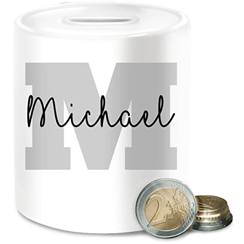 Spardose - Buchstaben Anfangsbuchstabe - Anfangsbuchstaben Name I Persönliches Geschenk Personalisiert mit Namen Bedrucken I Initialen I Custom Buchstabe I Wunschname - Unisize - Weiß von Geschenk mit Namen personalisiert by Shirtracer