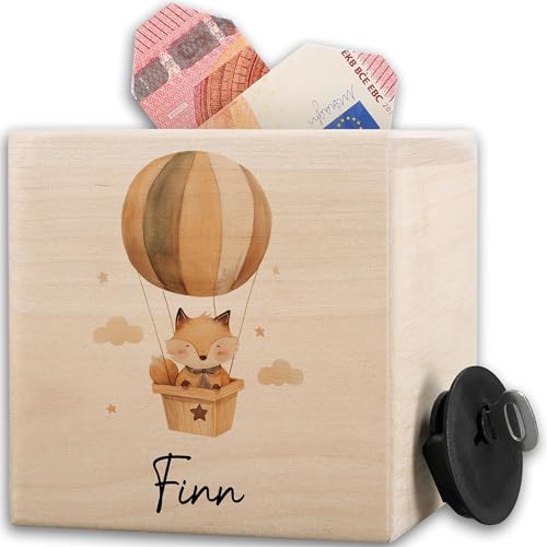 Spardose Holz Fuchs I Geschenk personalisiert Kinder I Spardose Kind mit Name I Geschenkidee Kinder Taschengeld - 10x10cm - Holz - personalisierte mädchen aus von Geschenk mit Namen personalisiert by Shirtracer
