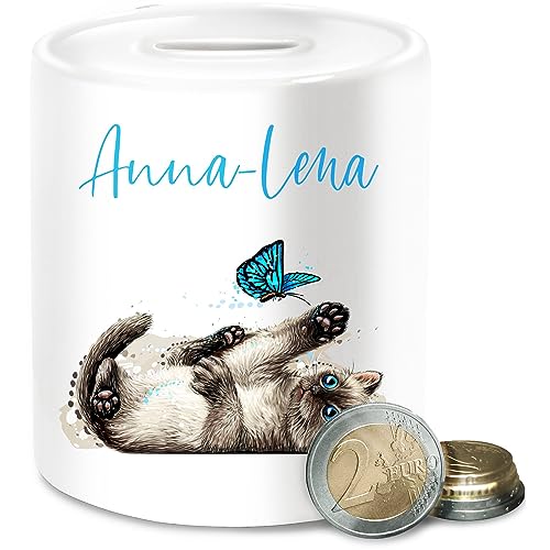 Spardose - Katzen - Süße verspielte Katze Cat - Unisize - Weiß - katzenspardose katzenspardosen katzenmotiv Name sparbüchse trinkgeldkasse kinderspardosen Cats spardosen personalisierte von Geschenk mit Namen personalisiert by Shirtracer