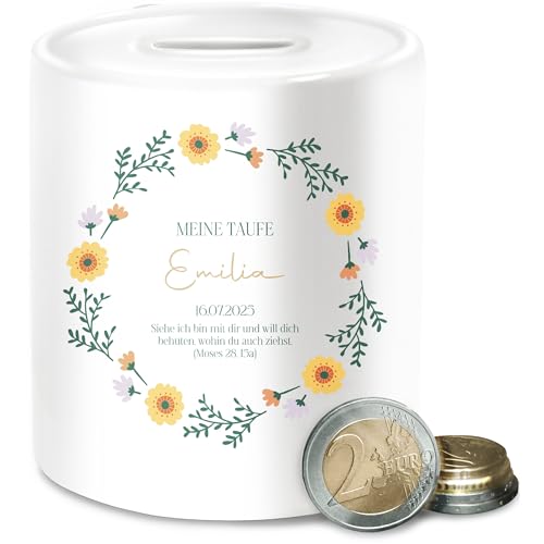 Spardose - Meine Taufe | Taufgeschenk personalisiert | Taufmotive mit Datum Name und Spruch | Taufgeschenkideen - Unisize - Weiß - Geld verpackung zur Taufe￼ Geschenke firmung konfirmation von Geschenk mit Namen personalisiert by Shirtracer