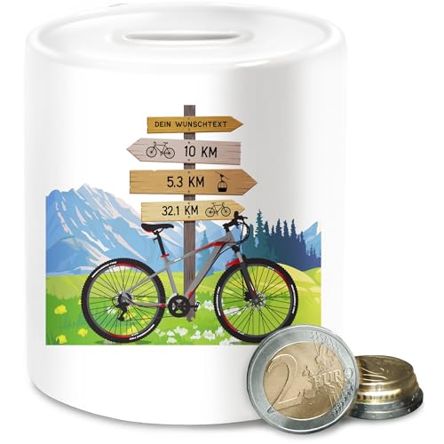 Spardose - Radsport - Fahrrad Geschenk Fahrradfahrer mit Wunschtext personalisiert I Fahrradtour Berge I Radfahrer Geschenke Fahrradfans I Bike Fans - Unisize - Weiß von Geschenk mit Namen personalisiert by Shirtracer