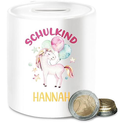 Spardose - Schulanfang & Einschulung Bedruckt - Schulkind Einhorn Unicorn - Unisize - Weiß - personalisierte Geschenke schulanfänger Schule Kinder spardosen 2023 schulkinder Keramik Name von Geschenk mit Namen personalisiert by Shirtracer