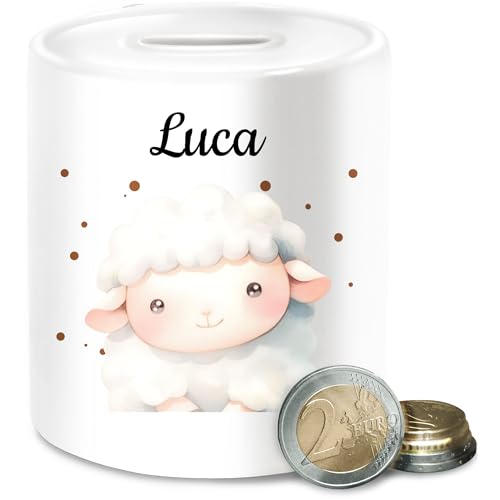 Spardose - Süßes Schaf personalisiert I Geschenk für Kinder mit Name I Schaf Kindermotiv I Schaf Geschenk Ideen I Lamm I Sheep - Unisize - Weiß - Schafe schäfchen schafen personalisiertes von Geschenk mit Namen personalisiert by Shirtracer