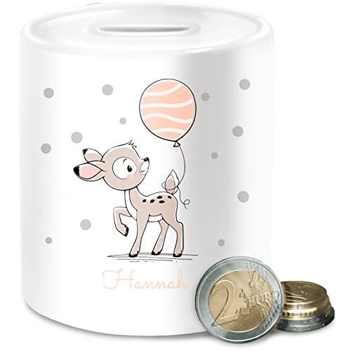 Spardose - Tiere - Süßes REH Rehkitz - Unisize - Weiß - personalisierte sparbüchse spardosen für Kinder Tier Name Keramik mädchen kindersparbüchse Tieren rehe kinderspardose tiermotiv Baby von Geschenk mit Namen personalisiert by Shirtracer