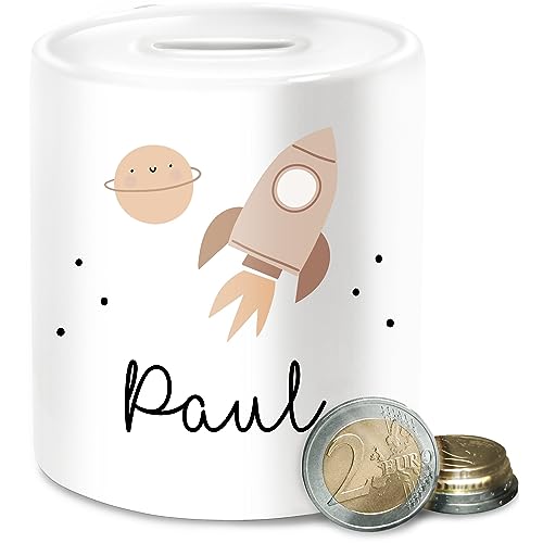 Spardose - Weltall - Niedliche Rakete Weltraum Raumschiff - Unisize - Weiß - spardose+raket Kinder Planeten Planet personalisierte NASA raketen Raumfahrt Astronauten Astronaut Universum Space von Geschenk mit Namen personalisiert by Shirtracer