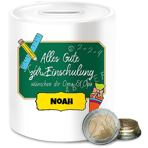 Spardose - Schulanfang & Bedruckt - Alles Gute zur Einschulung - Unisize - Weiß - Maedchen Schulkind geldgeschenk Schule zum spardosen personalisierte Geschenke schulanfänger schulkinder tafel von Geschenk mit Namen personalisiert by Shirtracer