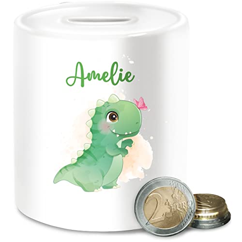 Spardose - Tiere - Dino Saurier Dinos Dinosaurier Urzeittier - Unisize - Weiß - Kinder Fuchs personalisierte Geschenke Tieren spardosen für wiederverschließbar Name Tier urzeittiere sparbüchse von Geschenk mit Namen personalisiert by Shirtracer