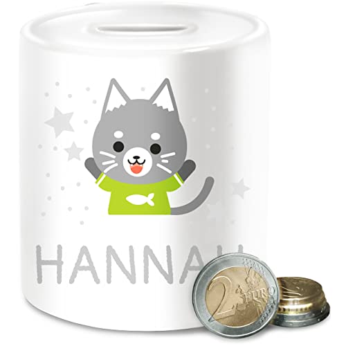 Spardose - Katzen - Bild Comic Katze lustig und Dein Name - Unisize - Weiß - personalisierte sparbüchse katzenspardose cat Junge kinderspardosen Jungen katzenmotiv der Kinder Cats Kindergarten von Geschenk mit Namen personalisiert by Shirtracer