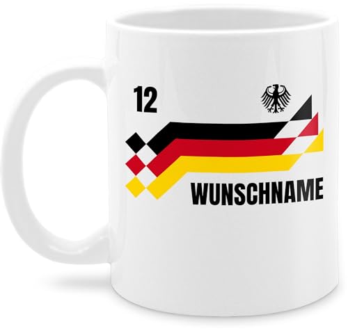 Tasse Tassen 325ml - 2024 Fussball EM Fanartikel - Deutschland Trikot mit Name und Nummer Germany - 325 ml - Weiß - eigener aufschrift fußball deutschland. wm 24 fan europa flagge wunschname von Geschenk mit Namen personalisiert by Shirtracer