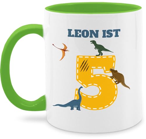 Tasse Tassen 325ml - 5. - 5 Geburtstag Dinosaurier Dino - 325 ml - Hellgrün von Geschenk mit Namen personalisiert by Shirtracer