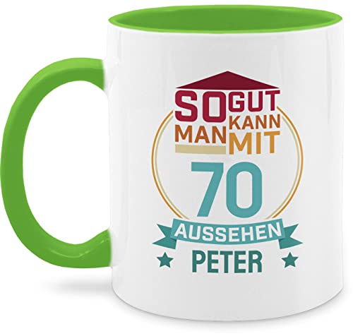 Tasse Tassen 325ml - 70. Geburtstag - So gut kann man mit 70 aussehen - eigener Name zum Siebzigsten - rot blau - 325 ml - Hellgrün - frauen spruch jahre 70.geburtstag kaffeetasse personalisierte von Geschenk mit Namen personalisiert by Shirtracer