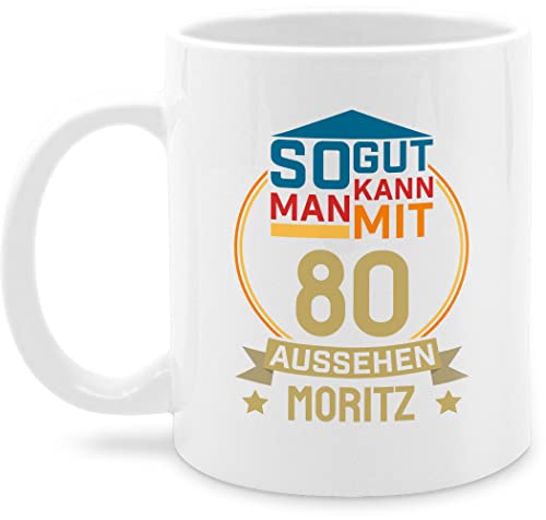 Tasse Tassen 325ml - 80. Geburtstag - So gut kann man mit 80 aussehen - Name anpassen zum Achtzigsten - gold blau - 325 ml - Weiß - geschenke personalisierte jahre 80.jahre nur noch eine pflanze von Geschenk mit Namen personalisiert by Shirtracer