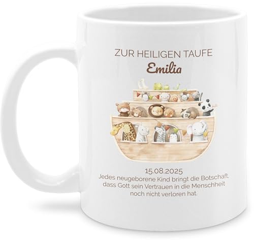 Tasse Tassen 325ml - Arche Noah Motiv | Taufe mit Namen und Datum | Erinnerung Taufgeschenk - 325 ml - Weiß - namenstasse zur keramik personalisierte konfirmationsgeschenke konfirmation jungen von Geschenk mit Namen personalisiert by Shirtracer