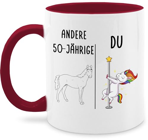 Tasse Tassen 325ml - 50. - Einhorn Andere Du zum 50 Geburtstag Geschenk Lustig - 325 ml - Bordeauxrot - frau fünfzig kaffeetasse jahre fünfzigsten personalisierte 50.geburtstag name geschenke und von Geschenk mit Namen personalisiert by Shirtracer