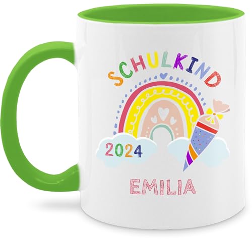 Tasse Tassen 325ml - Einschulung Schulanfang - Schulkind 2024 Regenbogen - 325 ml - Hellgrün - personalisierte schulkinder mädchen zur schul personalisieren schule geschenke einschulungs von Geschenk mit Namen personalisiert by Shirtracer