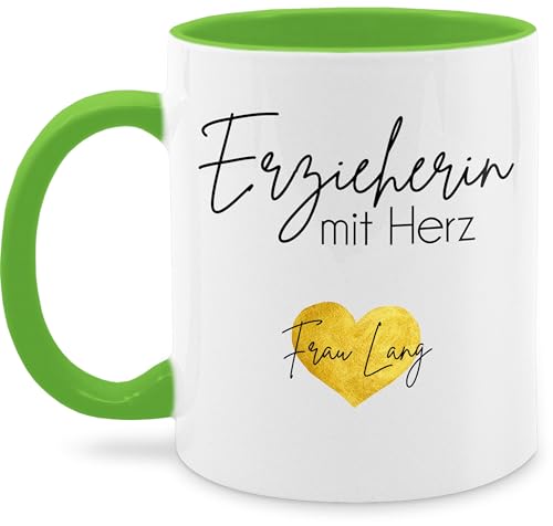 Tasse Tassen 325ml - Erzieherin mit Herz mit Name | KITA Abschiedsgeschenk Erzieherin Geschenk Abschied | Danke Erzieherin Geschenk Kindergarten - 325 ml - Hellgrün - geschenke für erzieherinnen von Geschenk mit Namen personalisiert by Shirtracer