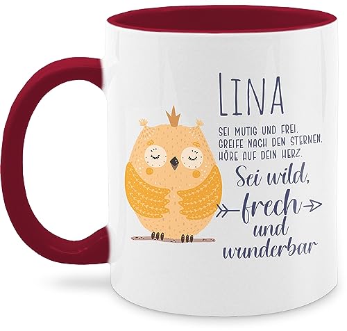 Tasse Tassen 325ml - Eule Eulen Owl Geschenk zur Taufe Geburt Kommunion Konfirmation Jugendweihe - 325 ml - Bordeauxrot - name owls und personalisierte von Geschenk mit Namen personalisiert by Shirtracer