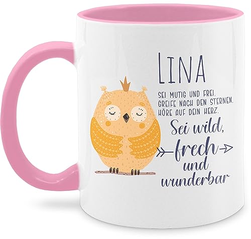 Tasse Tassen 325ml - Eule Eulen Owl Geschenk zur Taufe Geburt Kommunion Konfirmation Jugendweihe - 325 ml - Rosa - kaffeetassen groß nachteulen eulenmotiv kaffeetasse name personalisierte und owls von Geschenk mit Namen personalisiert by Shirtracer