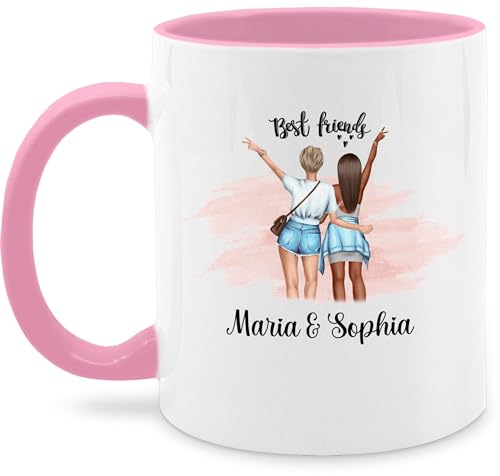 Tasse Tassen 325ml - Freundin - Best friends Hände Peace mit Name Freundinnen - 325 ml - Rosa - weihnachtsgeschenke beste personalisierte geschenke partner frauen für als seine gute lustig eine von Geschenk mit Namen personalisiert by Shirtracer