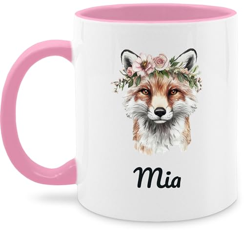 Tasse Tassen 325ml - Fuchs - Fuchsmotiv | Geschenk für Fuchsliebhaber | Tierfreunde | Clever Fox - 325 ml - Rosa - personalisieren personalisierte +mit+fuchs motiv füchse füchsen füchslein name von Geschenk mit Namen personalisiert by Shirtracer