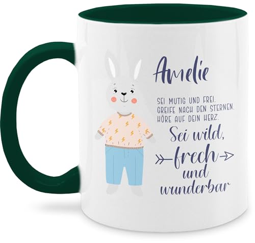 Tasse Tassen 325ml - Hase Hasen Hasenmotiv Rabbit Geschenk zur Taufe Geburt Kommunion Konfirmation Jugendweihe - 325 ml - Dunkelgrün - osterbecher ostern motiv kakaobecher name osterhasen von Geschenk mit Namen personalisiert by Shirtracer