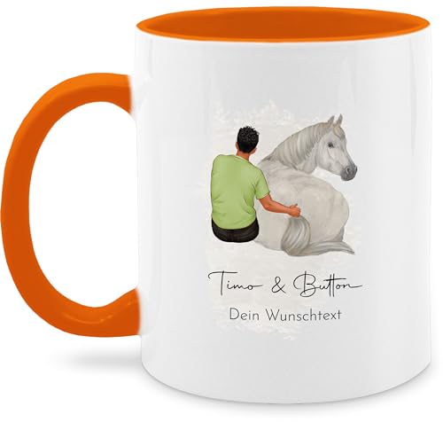 Tasse Tassen 325ml - Henkeltasse Herren bedruckt - Mann mit Pferd - Wunschtext und Wunschname - 325 ml - Orange - personalisierte namenstassen beschriften lassen pferde kaffeehäferl reiter von Geschenk mit Namen personalisiert by Shirtracer
